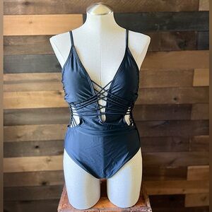 Ibiza Black Macrame Crisscross One Piece Strappy Swimsuit
